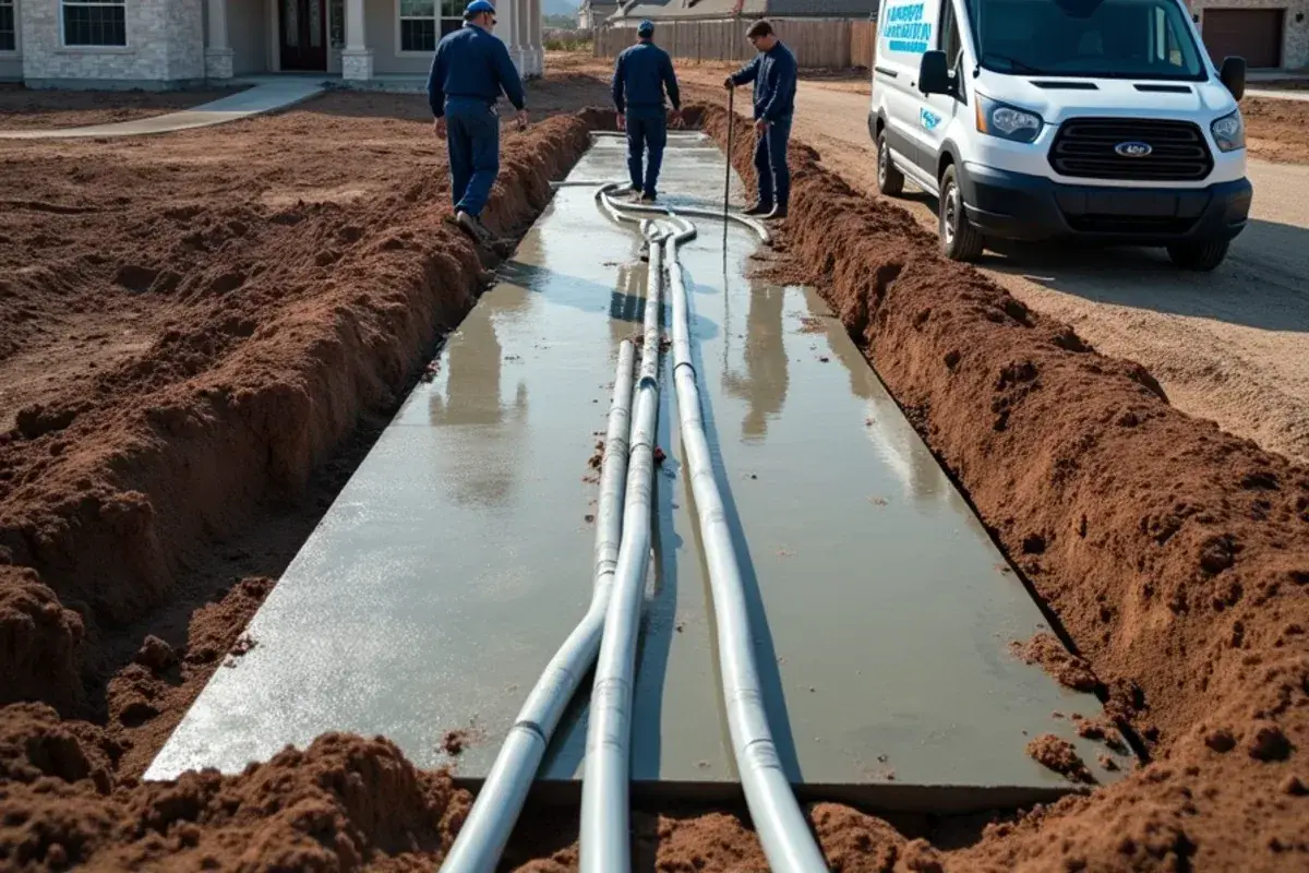 New slab poured on dark prairie clay in a growing subdivision east of I-35