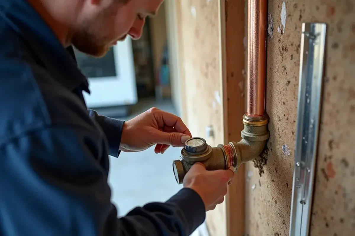 Copper pipe split by ice inside an exterior wall behind an outdoor faucet
