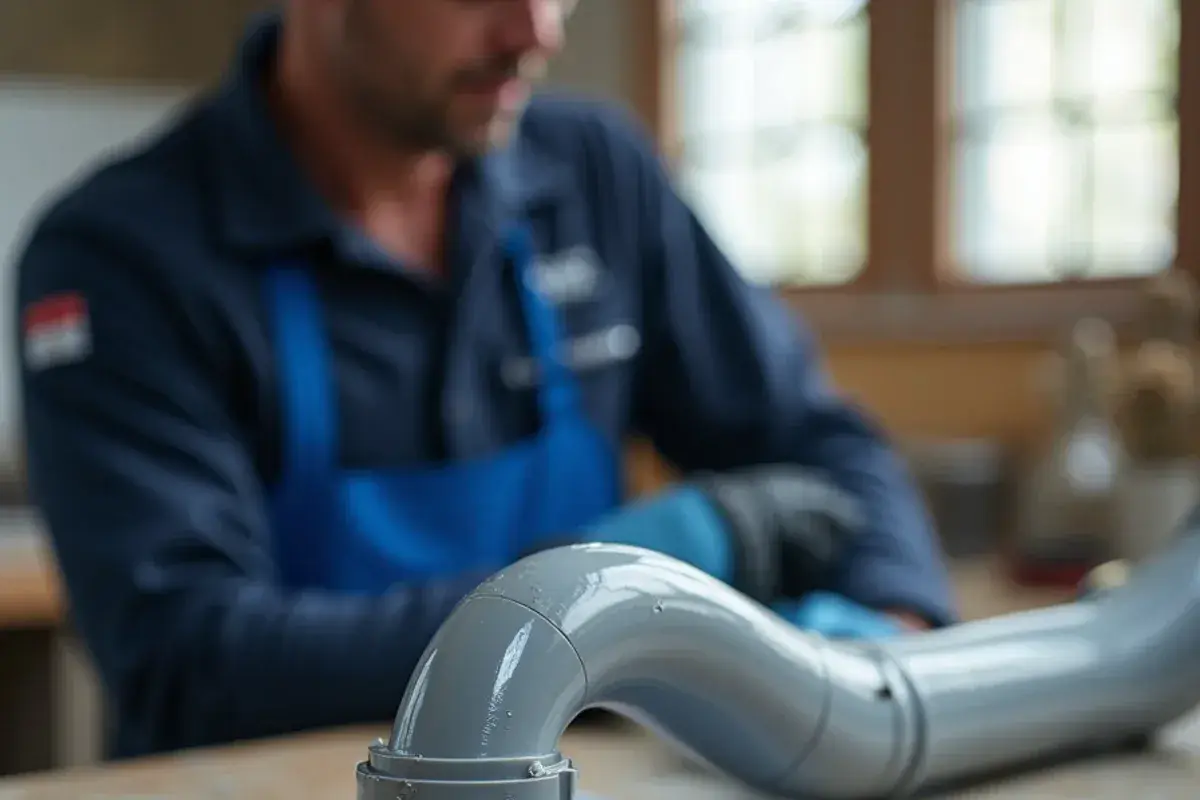 Removed plastic crimp fitting with a hairline crack beside a section of grey pipe
