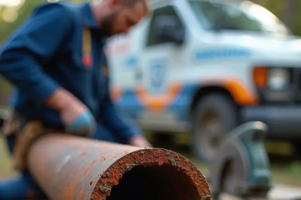 Cut section of old galvanized pipe nearly closed with rust inside