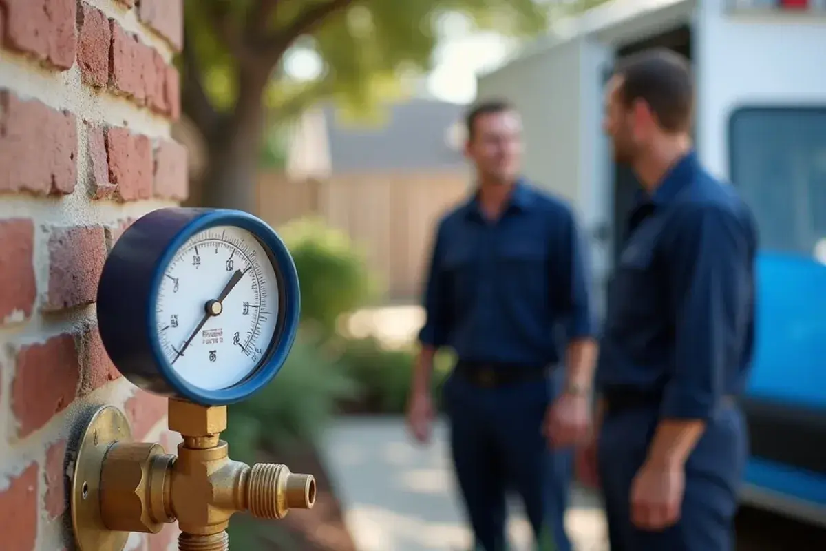 Pressure gauge on a hose bib used to test the cold side for a slab leak