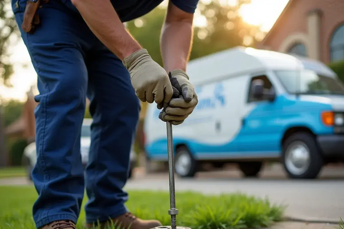 Meter key closing the curb stop in a water meter box after a pipe burst