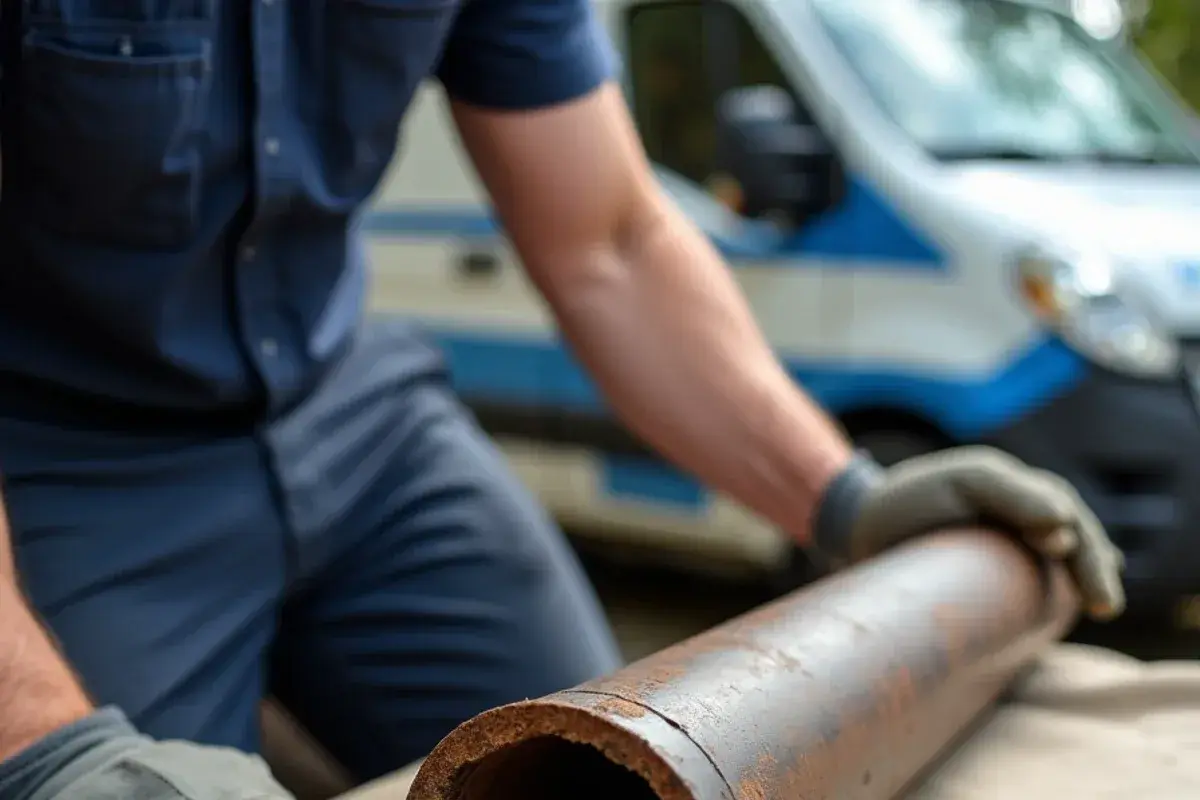 Cut section of scaled cast-iron drain pipe from an older Georgetown TX home