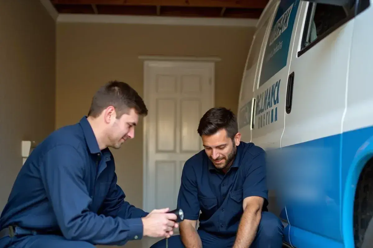Plumber checking a water softener drain hose for a hidden leak in Georgetown TX