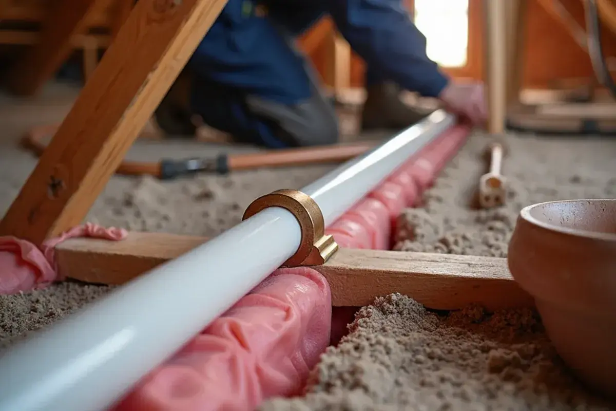 PEX pipe section replacing freeze-damaged copper in a Georgetown TX attic