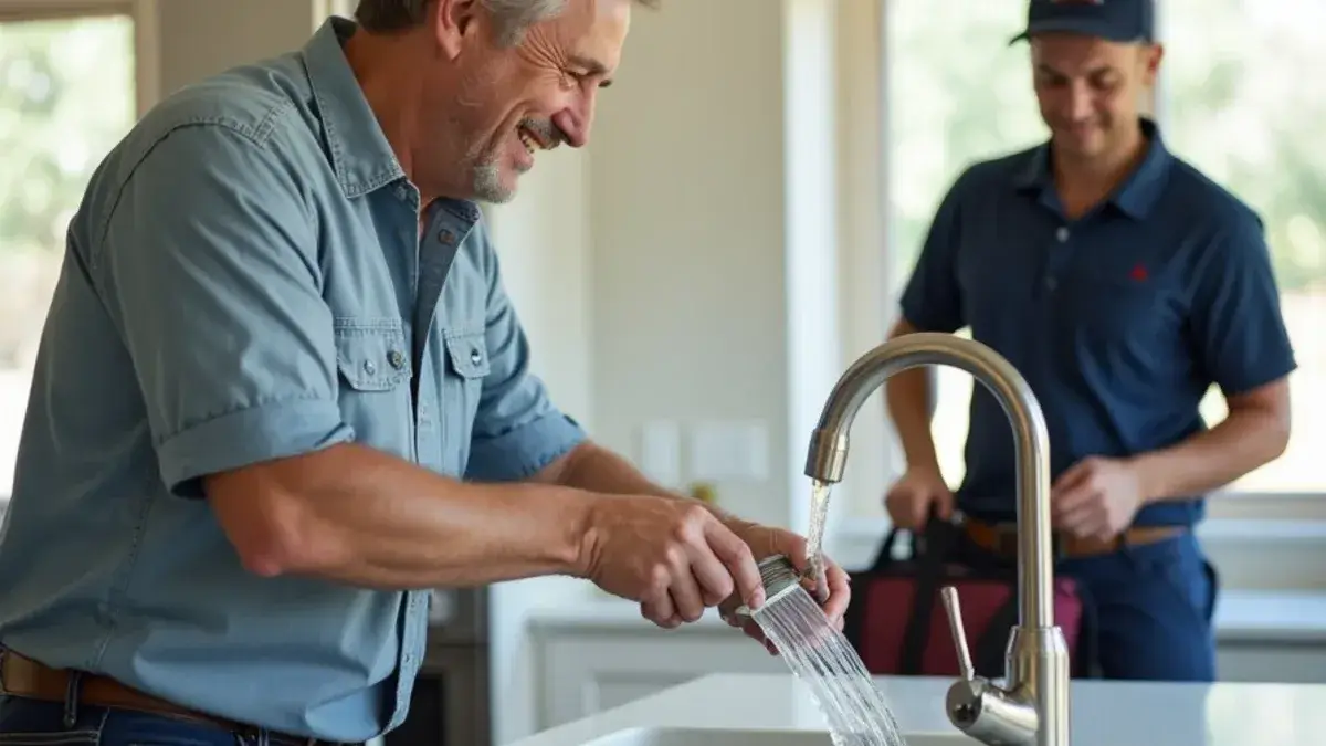 Homeowner testing a newly installed kitchen faucet in a Georgetown TX home