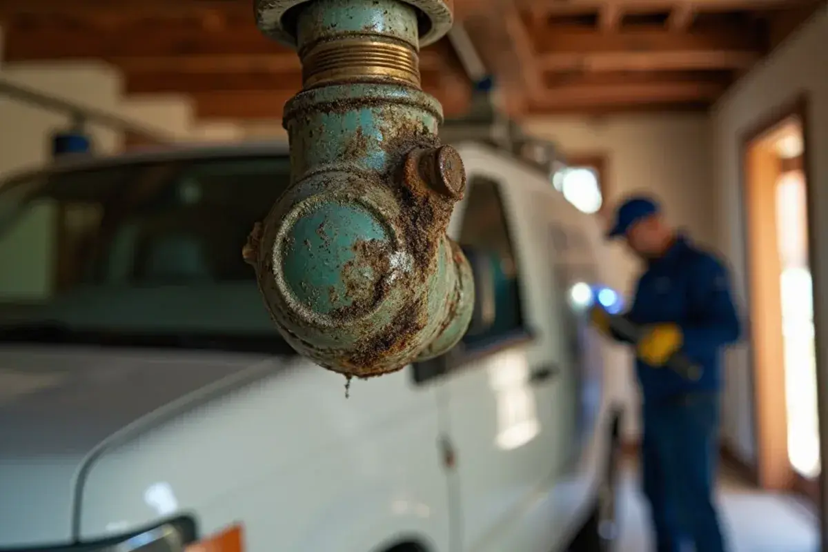 Galvanized pipe spliced to copper with a corroded joint under a house in Bartlett TX