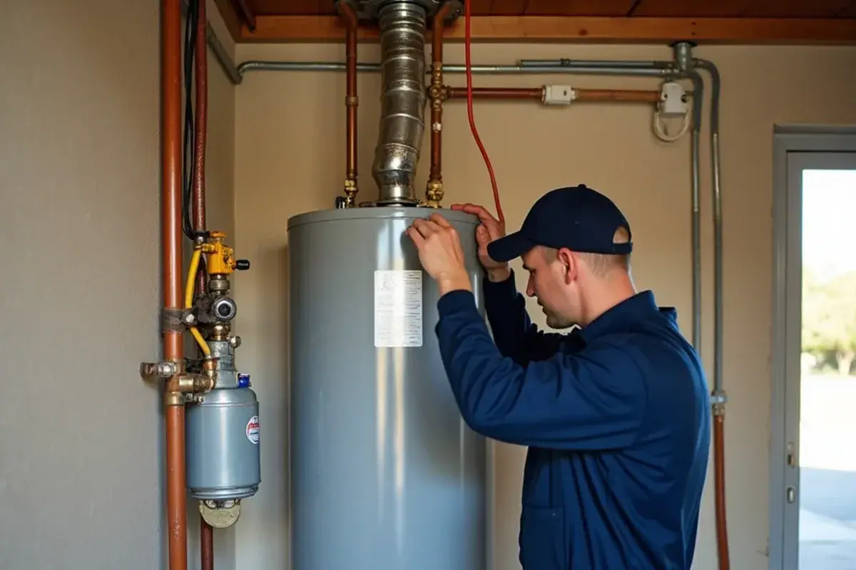 Replacement water heater with an expansion tank in a Brushy Creek TX garage