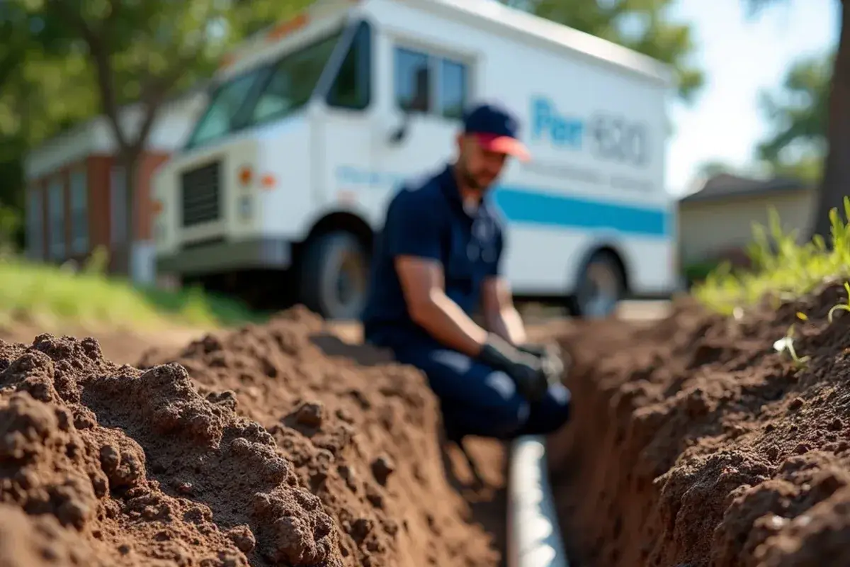 Root-filled clay-tile sewer lateral dug up behind an older home in Granger TX