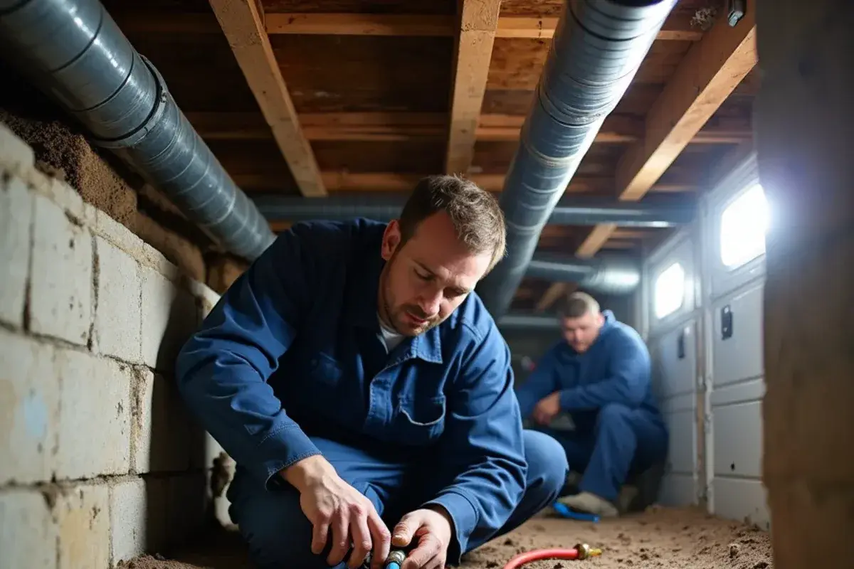 Plumber replacing galvanized pipe with PEX under a pier-and-beam house in Granger TX