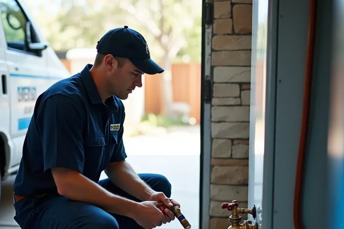 Plumber flushing sediment from a garage water heater in Jarrell TX