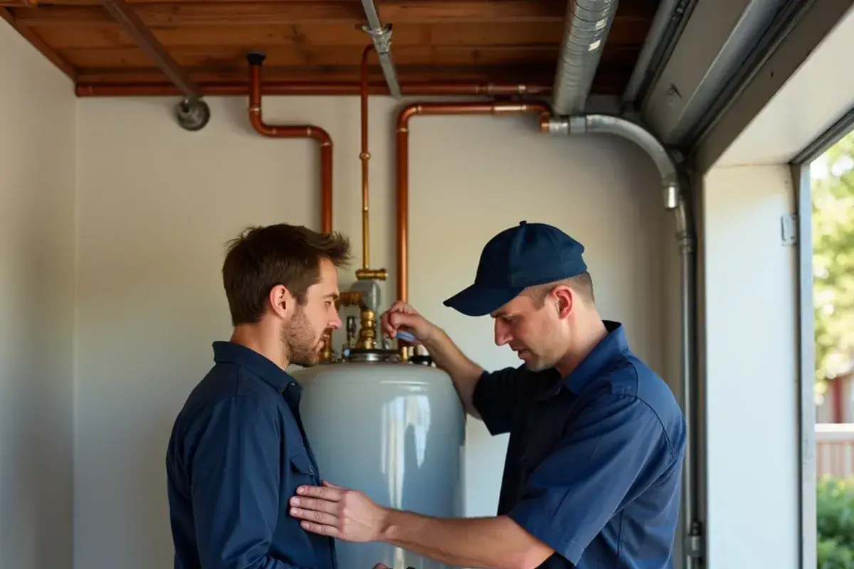 Thermal expansion tank installed above a water heater in Lakeway TX