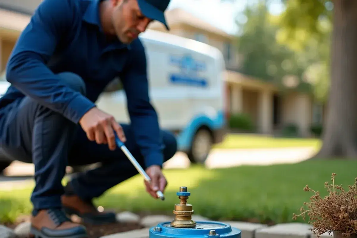 Open water meter box with a customer shut-off valve at a home in Leander TX