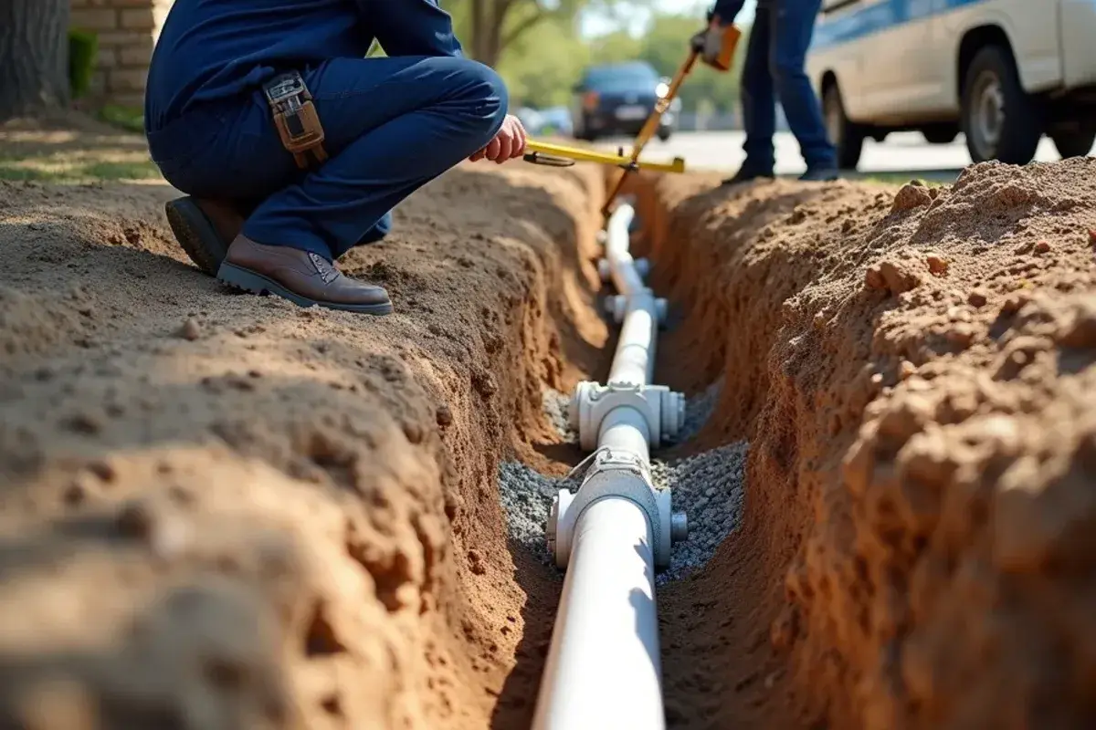 New PVC sewer lateral replacing an old septic line at a Salado TX home