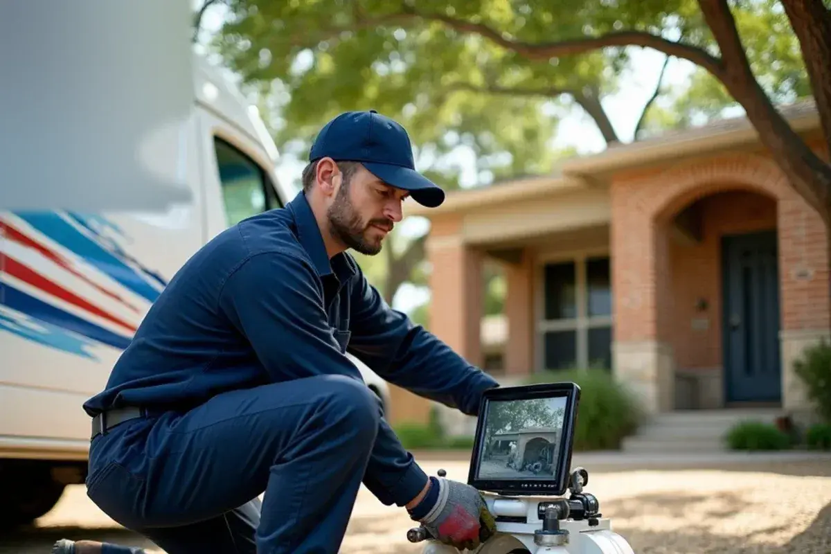 Camera inspection of a septic drain line at a cleanout in Serenada TX