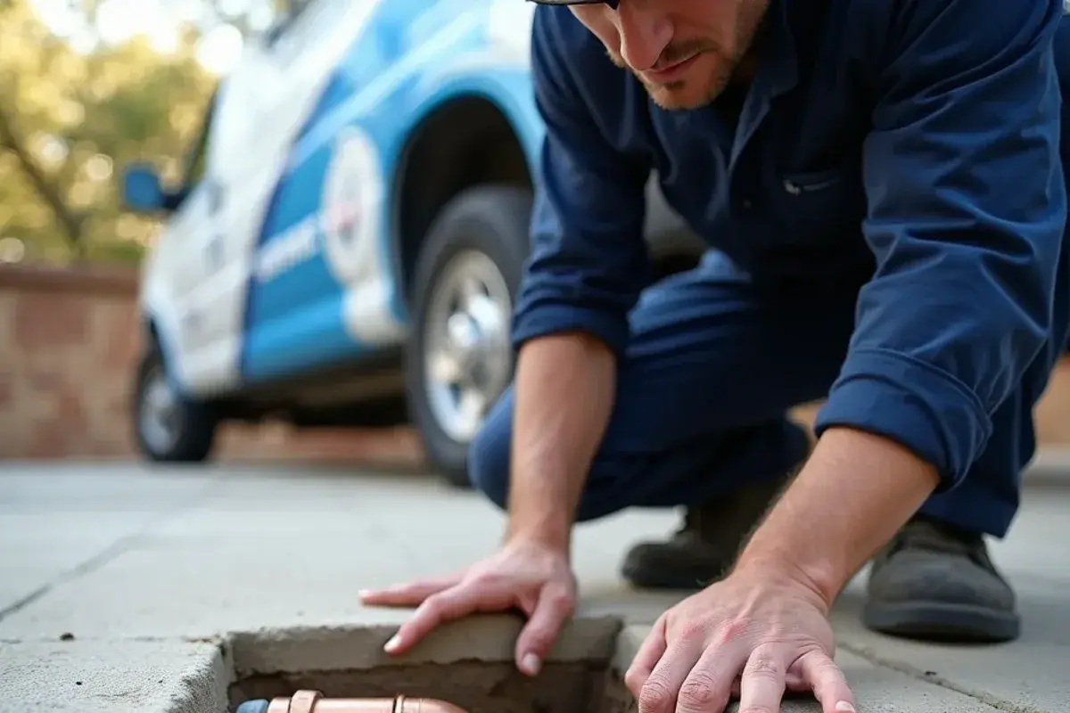 Small opening in a concrete slab exposing a repaired copper line in Georgetown TX