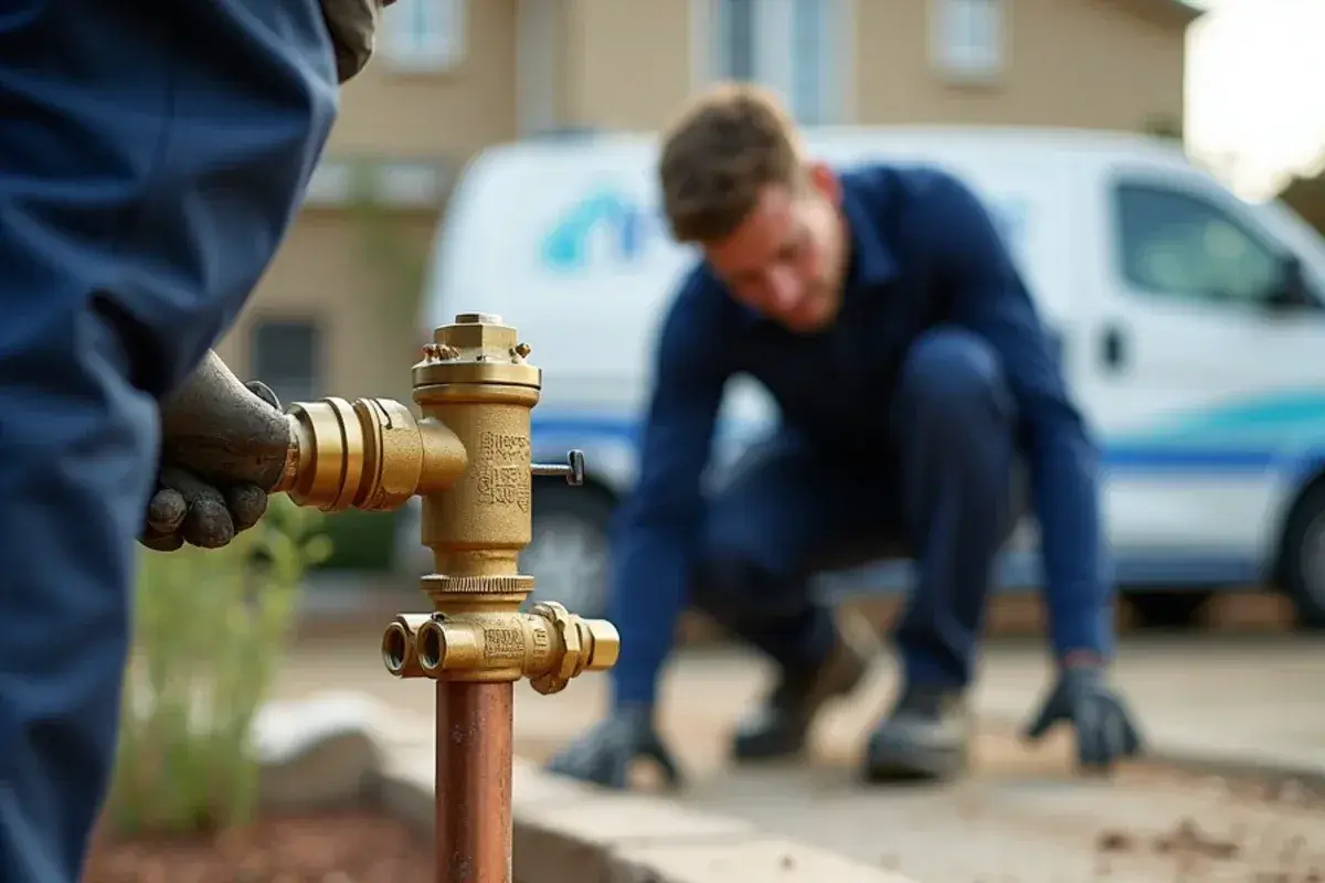 New pressure-reducing valve and main shut-off where the water line enters a Georgetown TX home